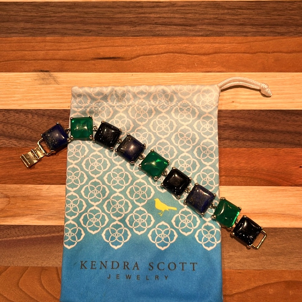 Kendra Scott Ellery Bracelet square Blue Lapis Green Onyx, Blue Blue Stone EXC